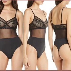 Jason Wu Floral Lace One Piece Thong Bodysuit Black Size Large